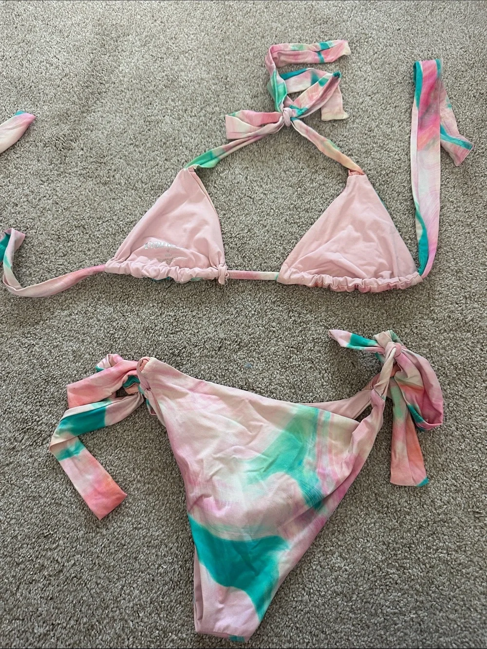 Frankie's Bikinis Pink Trippy Tie Dye Bikini Set